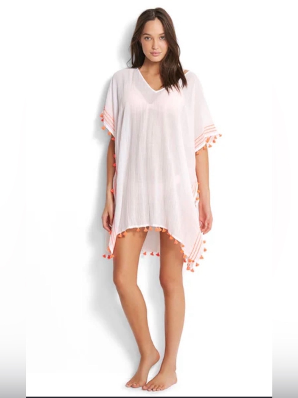 Seafolly White Sheer V-Neck Beach Cover-Up